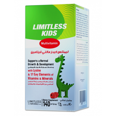LIMITLESS KIDS MULTIVITAMIN WITH LYSINE & 17 ELEMENTS SUPPORTS HEALTY GROWTH & DEVELOPMENT — DIETARY SUPPLEMENT SYRUP 140 ML